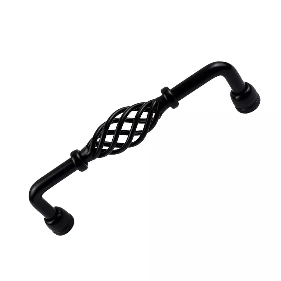 Black Birdcage D Handles – 128 mm Hole Centres, Twisted Iron, Packs of 2 or 3