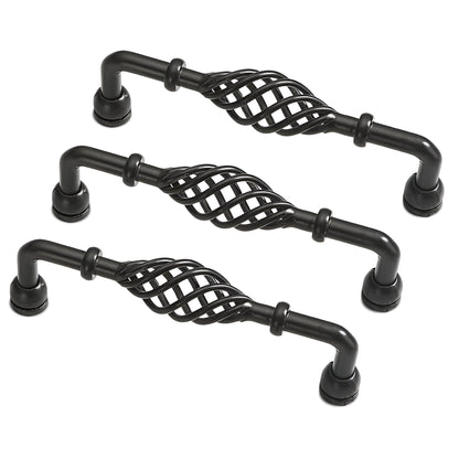 Black Birdcage D Handles – 128 mm Hole Centres, Twisted Iron, Packs of 2 or 3 - 3 Handles
