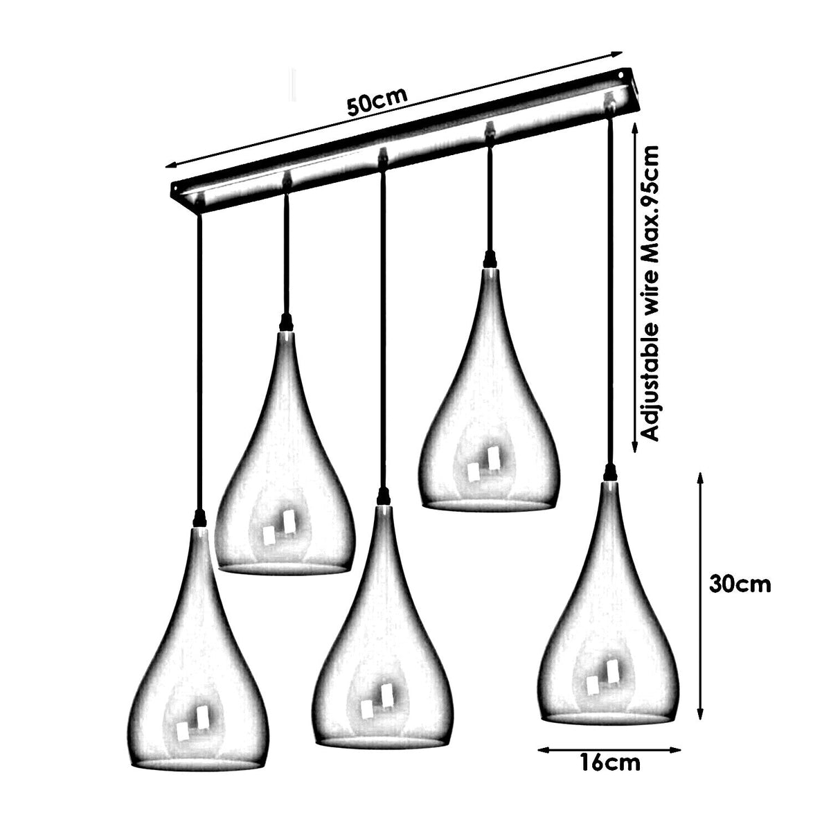 5-Light Bar Pendant – Teardrop Shades, 7 Colours or Mixes - photo 2