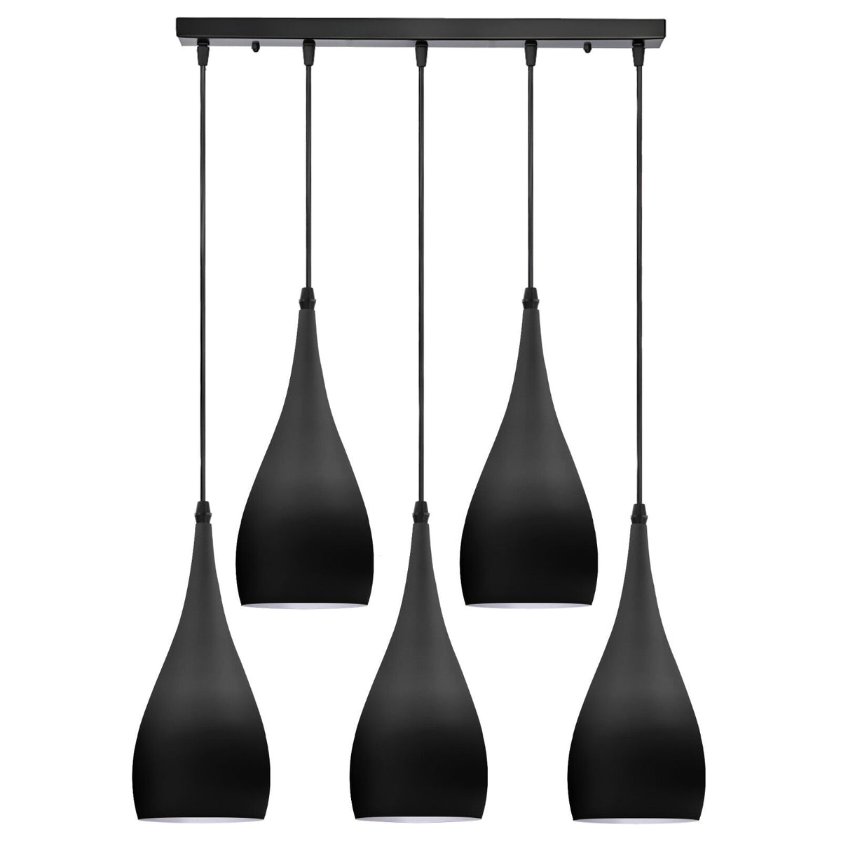5-Light Bar Pendant – Teardrop Shades, 7 Colours or Mixes - Black, Teardrop, All Black, Without Bulb