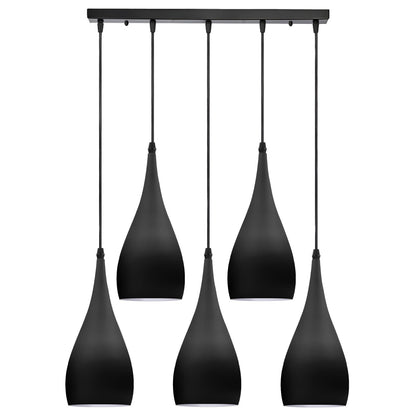 5-Light Bar Pendant – Teardrop Shades, 7 Colours or Mixes - Black, Teardrop, All Black, Without Bulb