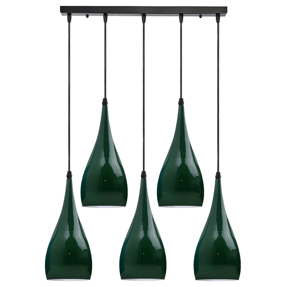 5-Light Bar Pendant – Teardrop Shades, 7 Colours or Mixes - Black, Teardrop, All Green, Without Bulb