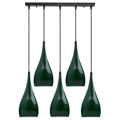 5-Light Bar Pendant – Teardrop Shades, 7 Colours or Mixes - Black, Teardrop, All Green, Without Bulb