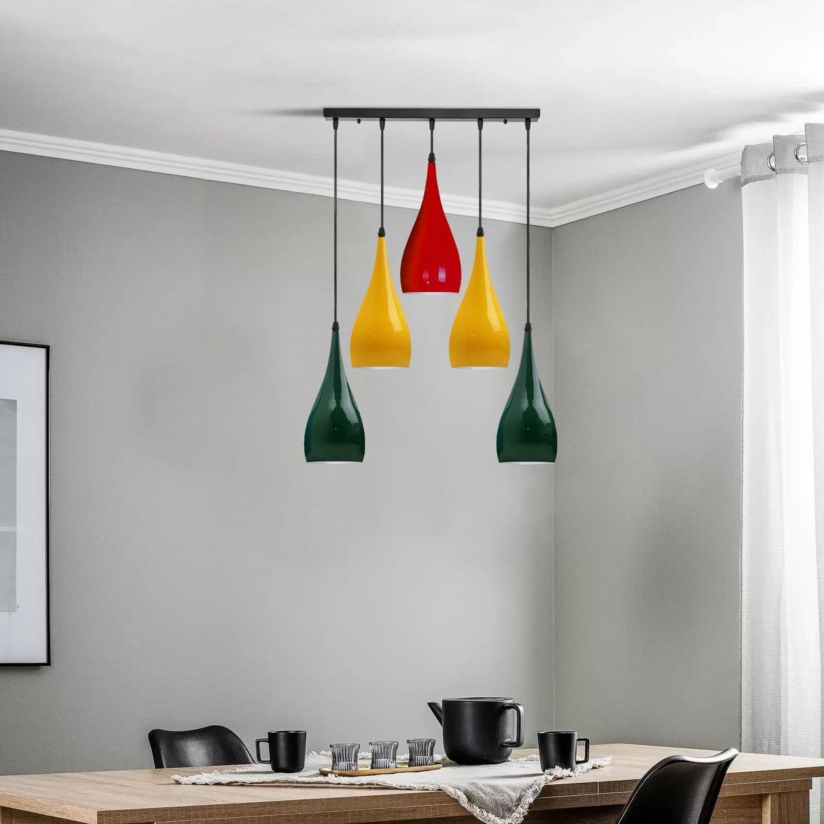 5-Light Bar Pendant – Teardrop Shades, 7 Colours or Mixes - photo 5