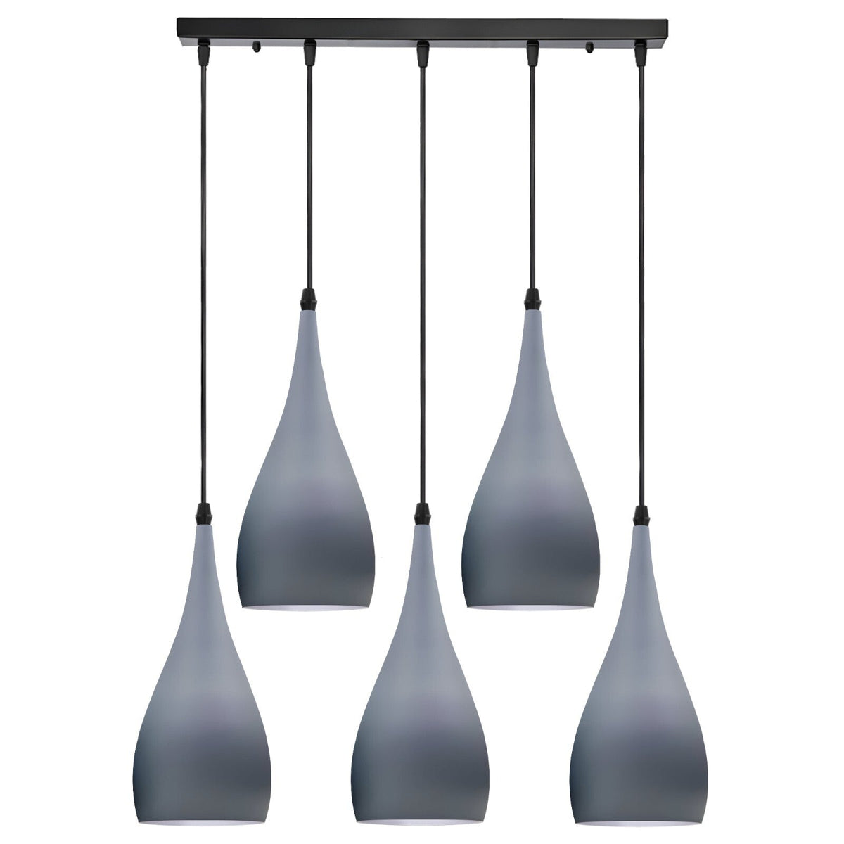 5-Light Bar Pendant – Teardrop Shades, 7 Colours or Mixes - Black, Teardrop, All Grey, Without Bulb