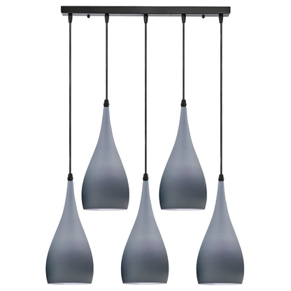 5-Light Bar Pendant – Teardrop Shades, 7 Colours or Mixes - Black, Teardrop, All Grey, Without Bulb