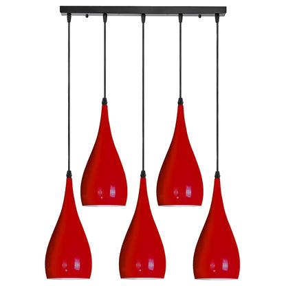 5-Light Bar Pendant – Teardrop Shades, 7 Colours or Mixes - Black, Teardrop, All Red, Without Bulb