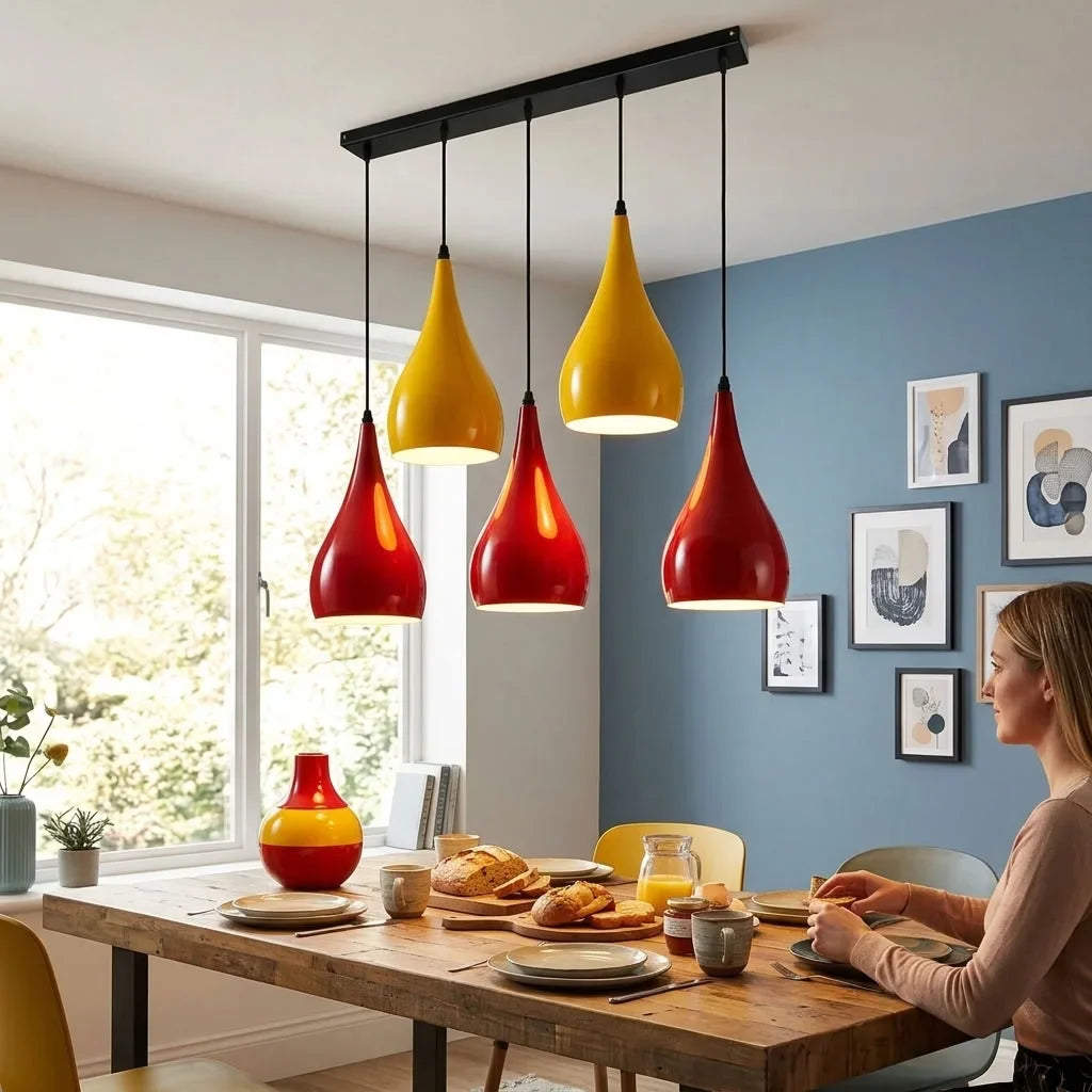 5-Light Bar Pendant – Teardrop Shades, 7 Colours or Mixes - photo 6