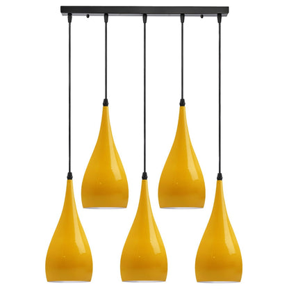 5-Light Bar Pendant – Teardrop Shades, 7 Colours or Mixes - Black, Teardrop, All Yellow, Without Bulb