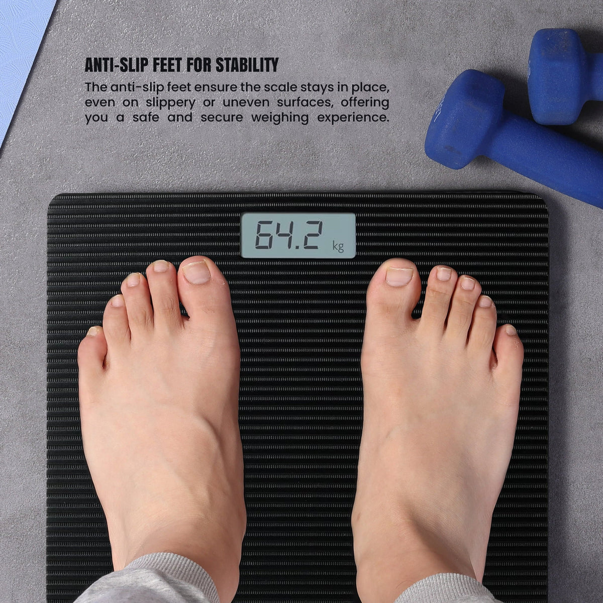 Square Digital Bathroom Scale – Black or Grey Ribbed Top, 180 kg - photo 4