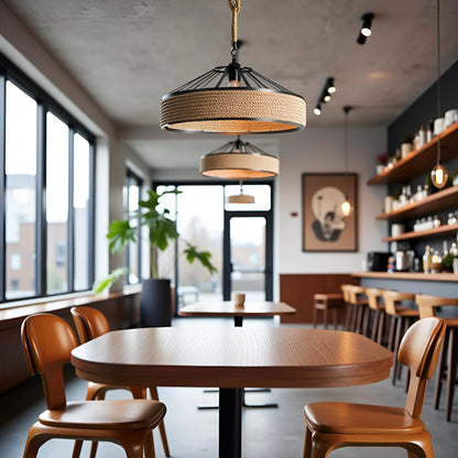 Black E27 Pendant Light – Hemp Rope Drum, Cage or Metal Shade - photo 10