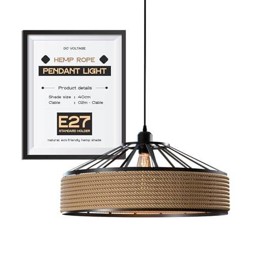 Black E27 Pendant Light – Hemp Rope Drum, Cage or Metal Shade - photo 2