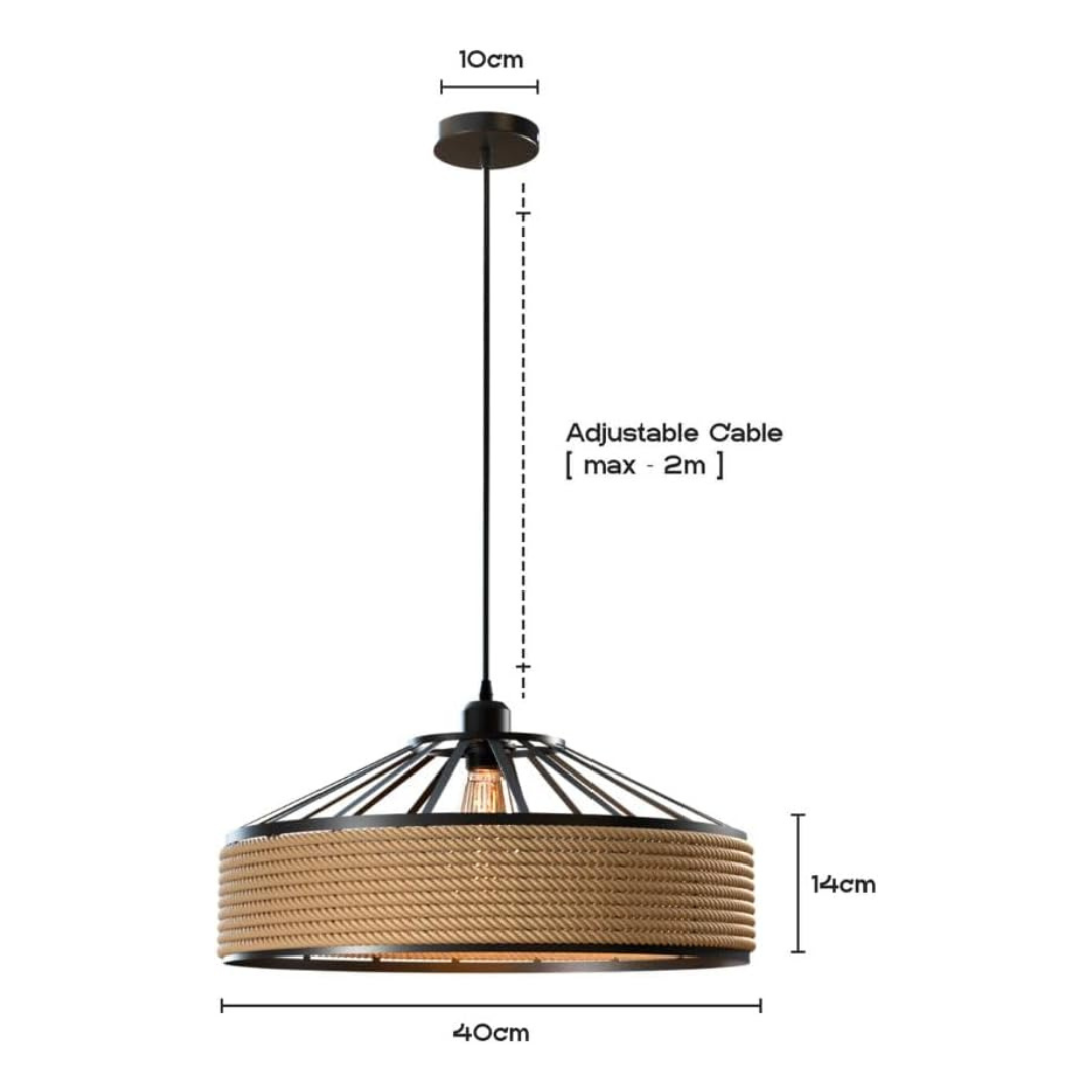 Black E27 Pendant Light – Hemp Rope Drum, Cage or Metal Shade - photo 6