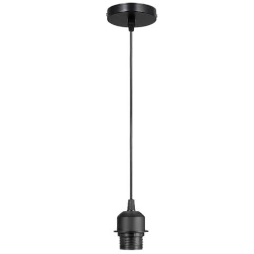Black E27 Pendant Light – Hemp Rope Drum, Cage or Metal Shade - Black, No Shade, Without Bulb