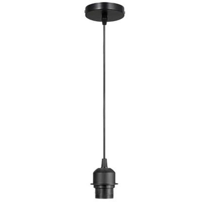 Black E27 Pendant Light – Hemp Rope Drum, Cage or Metal Shade - Black, No Shade, Without Bulb