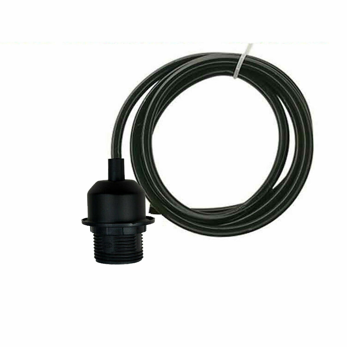 Black E27 Pendant Light – Hemp Rope Drum, Cage or Metal Shade - Black, No Shade, Holder Only, Without Bulb