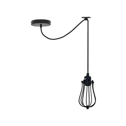 Black E27 Pendant Light – Hemp Rope Drum, Cage or Metal Shade - Black, Round Cage Black, Without Bulb