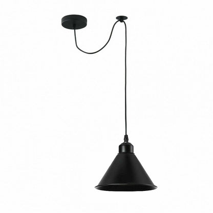Black E27 Pendant Light – Hemp Rope Drum, Cage or Metal Shade - Black, Small Cone 18 cm Black, Without Bulb