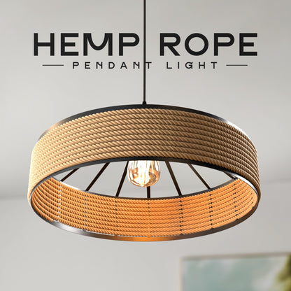 Black E27 Pendant Light – Hemp Rope Drum, Cage or Metal Shade