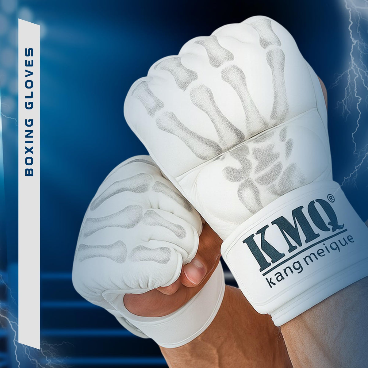 White MMA Grappling Gloves – Half Finger, PU Leather, Velcro Strap - photo 3