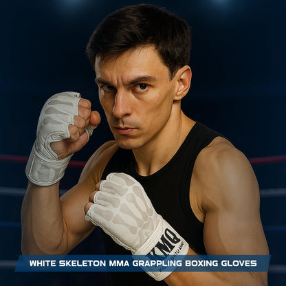 White MMA Grappling Gloves – Half Finger, PU Leather, Velcro Strap - photo 4