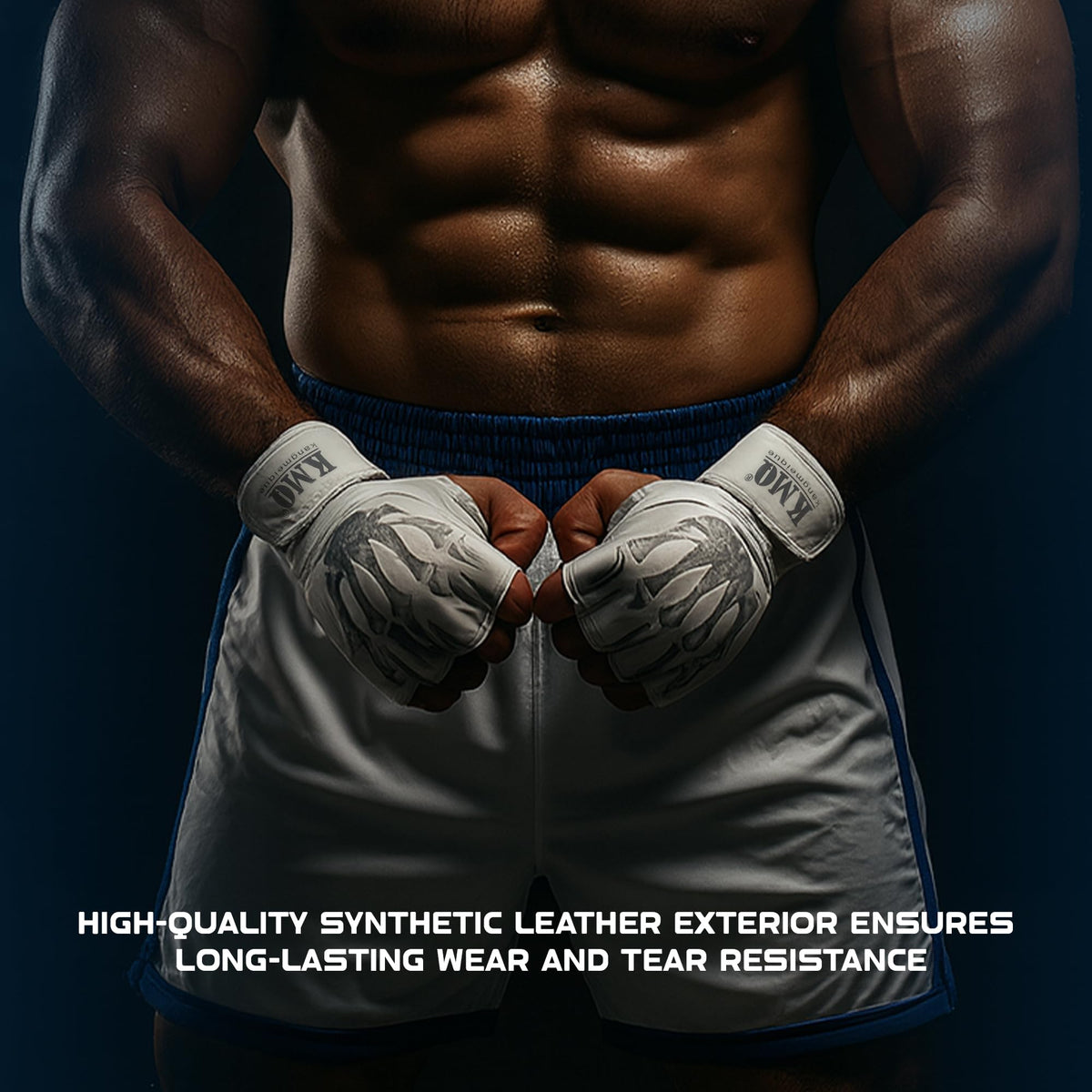 White MMA Grappling Gloves – Half Finger, PU Leather, Velcro Strap - photo 5