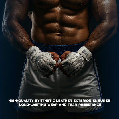 White MMA Grappling Gloves – Half Finger, PU Leather, Velcro Strap - photo 5