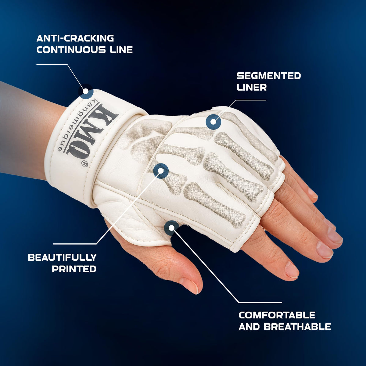 White MMA Grappling Gloves – Half Finger, PU Leather, Velcro Strap - photo 6