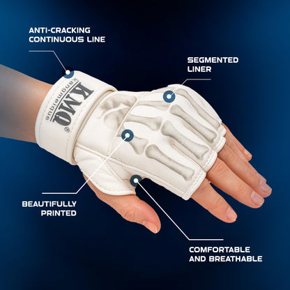 White MMA Grappling Gloves – Half Finger, PU Leather, Velcro Strap - photo 6