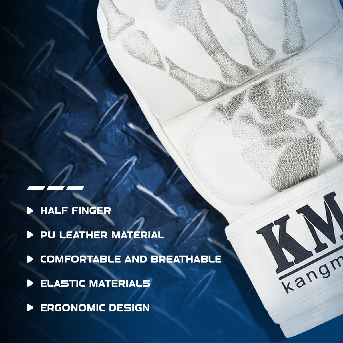 White MMA Grappling Gloves – Half Finger, PU Leather, Velcro Strap - photo 8
