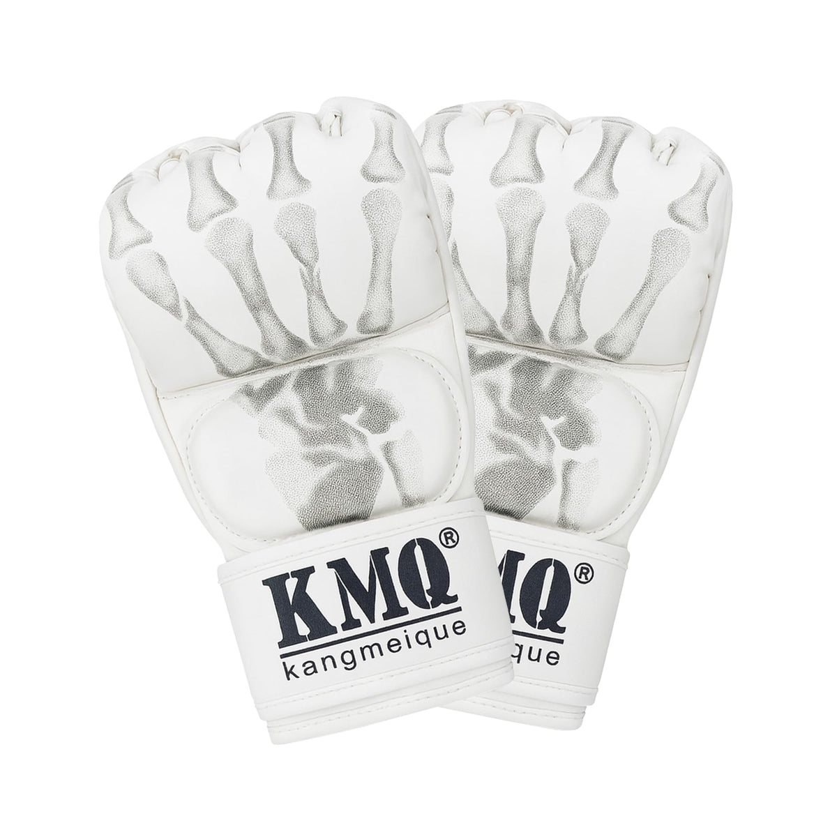 White MMA Grappling Gloves – Half Finger, PU Leather, Velcro Strap