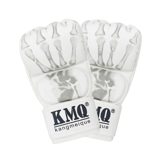 White MMA Grappling Gloves – Half Finger, PU Leather, Velcro Strap