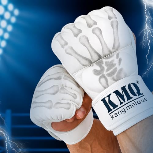 White MMA Grappling Gloves – Half Finger, PU Leather, Velcro Strap - photo 2