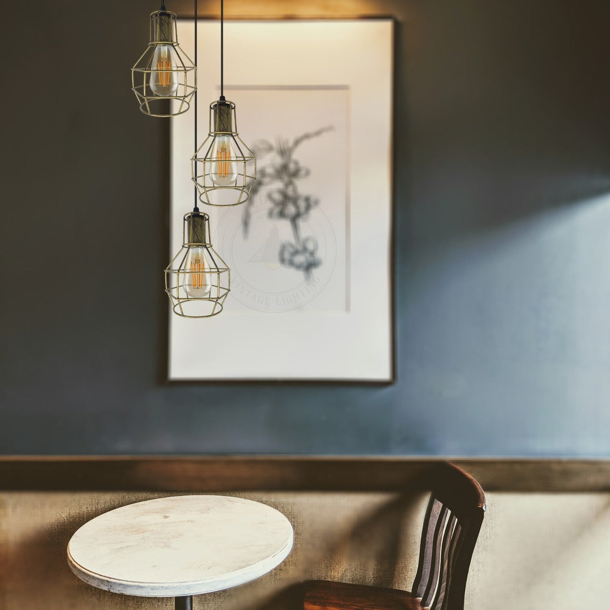 3 Light Cage Cluster Pendant – Round Plate or Bar, 5 Finishes, E27 - photo 3