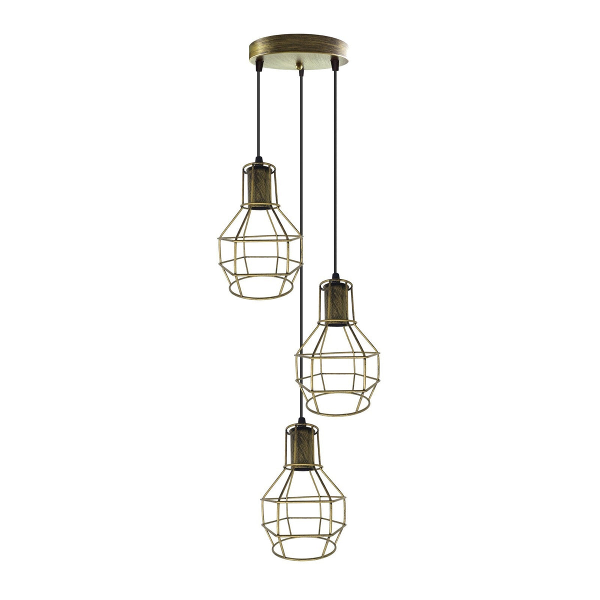 3 Light Cage Cluster Pendant – Round Plate or Bar, 5 Finishes, E27 - photo 5