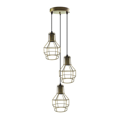 3 Light Cage Cluster Pendant – Round Plate or Bar, 5 Finishes, E27 - photo 5