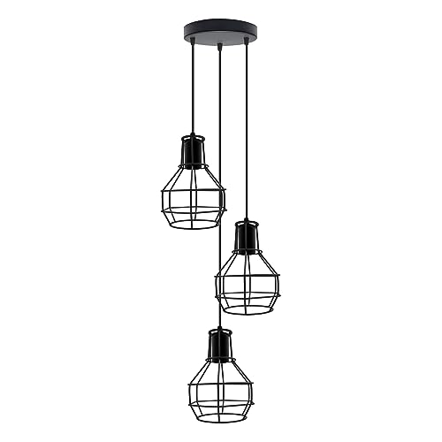 3 Light Cage Cluster Pendant – Round Plate or Bar, 5 Finishes, E27 - Black, Cages, Small Round Plate, Without Bulb