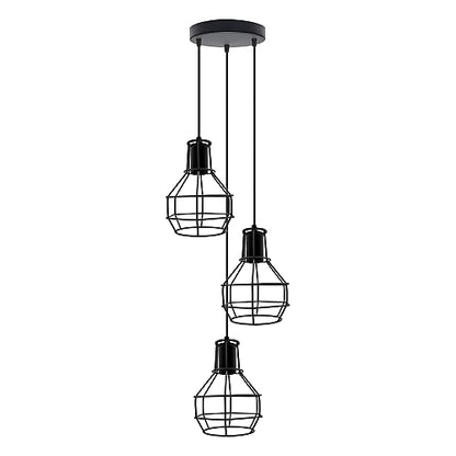 3 Light Cage Cluster Pendant – Round Plate or Bar, 5 Finishes, E27 - Black, Cages, Small Round Plate, Without Bulb