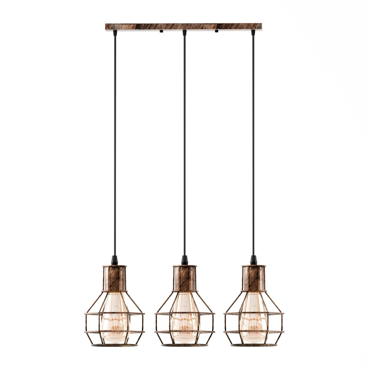 3 Light Cage Cluster Pendant – Round Plate or Bar, 5 Finishes, E27 - photo 16