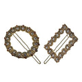 Crystal Hair Slides – Gold Round, Gold or Silver Rectangle, Single or Pair - Gold Round + Gold Rectangle