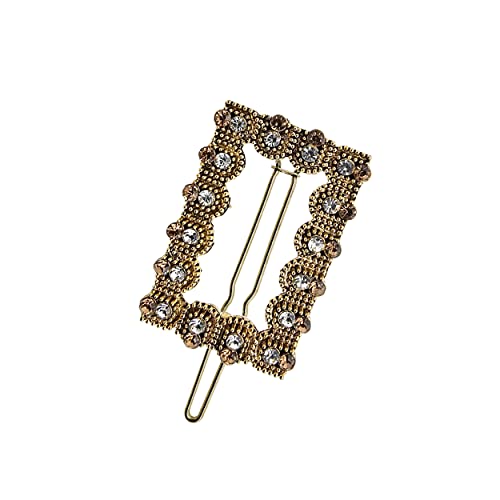 Crystal Hair Slides – Gold Round, Gold or Silver Rectangle, Single or Pair - Gold Rectangle