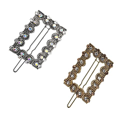 Crystal Hair Slides – Gold Round, Gold or Silver Rectangle, Single or Pair - Gold + Silver Rectangle