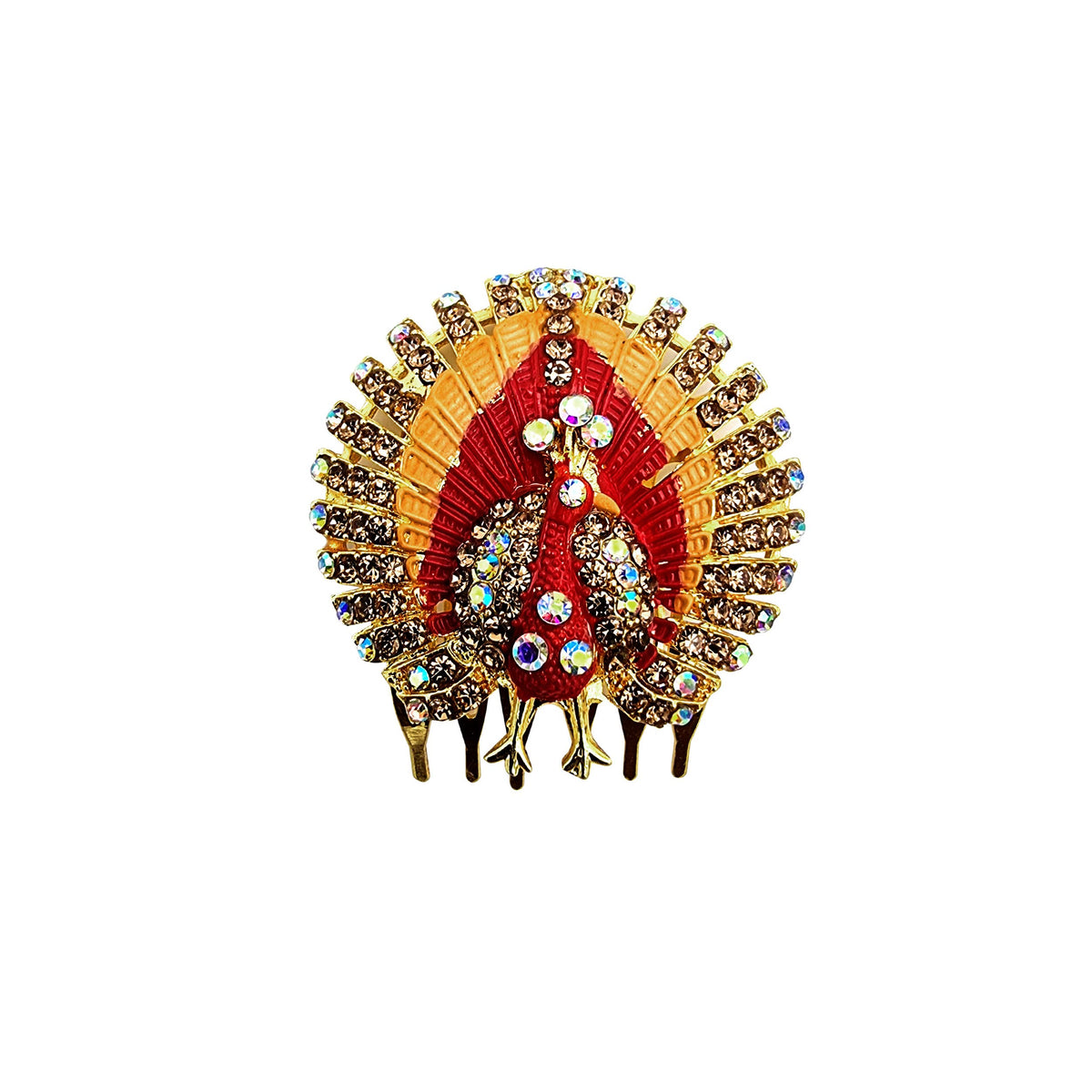 Decorative Hair Combs – 10 Crystal, Stone & Enamel Designs, Metal Side Comb - Red Peacock Fan
