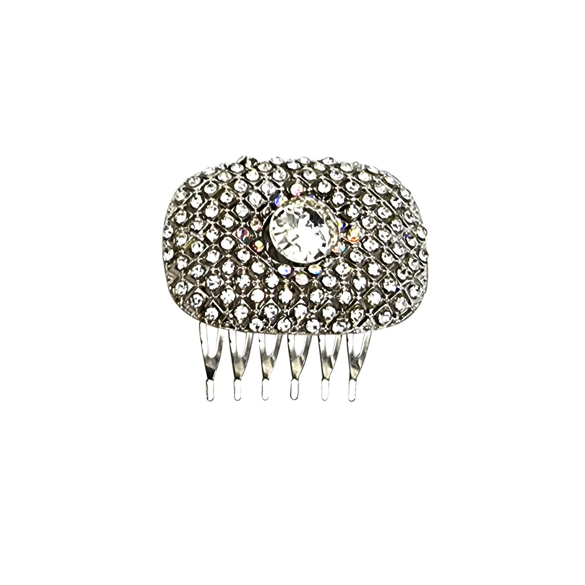 Decorative Hair Combs – 10 Crystal, Stone & Enamel Designs, Metal Side Comb - Silver Crystal Oval