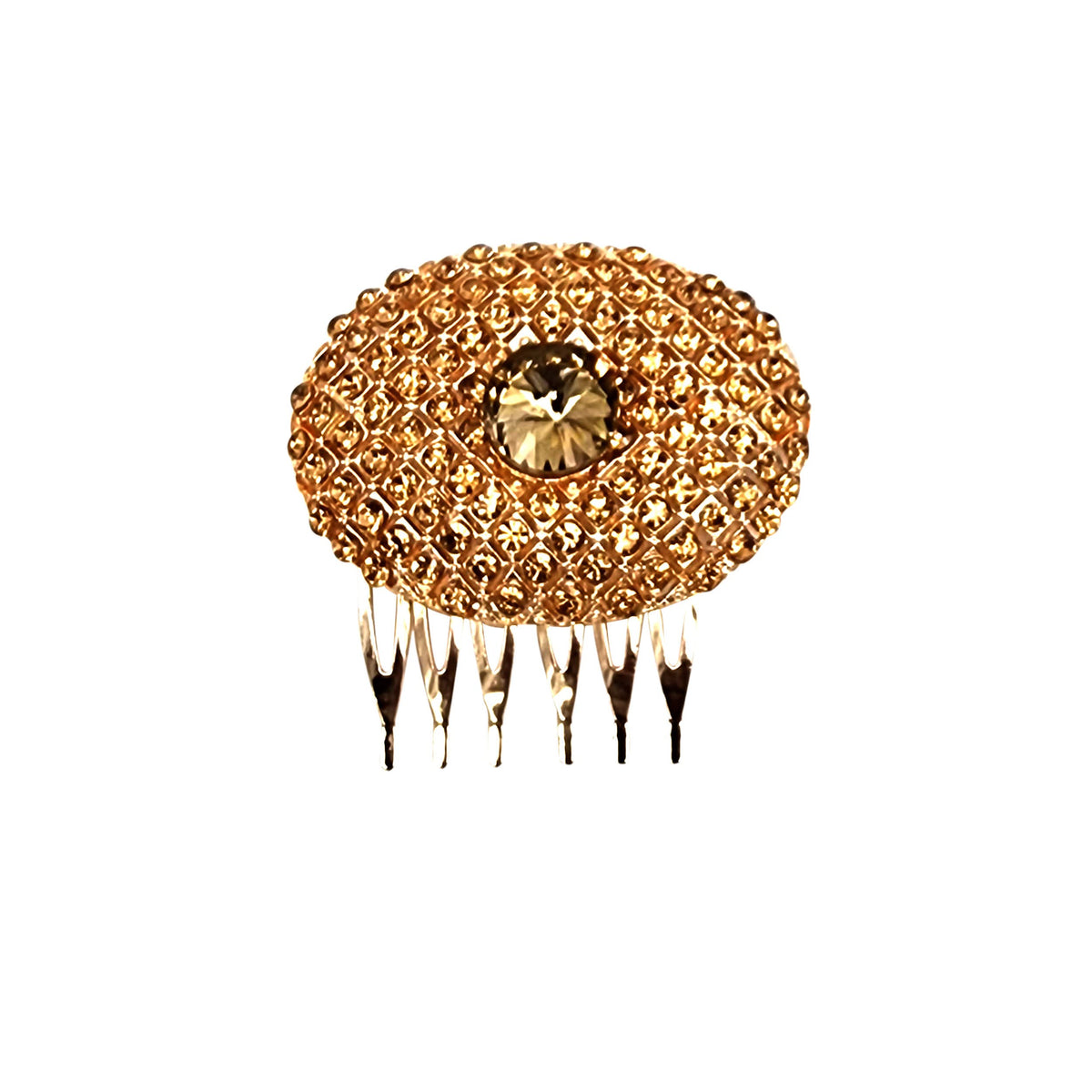 Decorative Hair Combs – 10 Crystal, Stone & Enamel Designs, Metal Side Comb - Gold Crystal Oval
