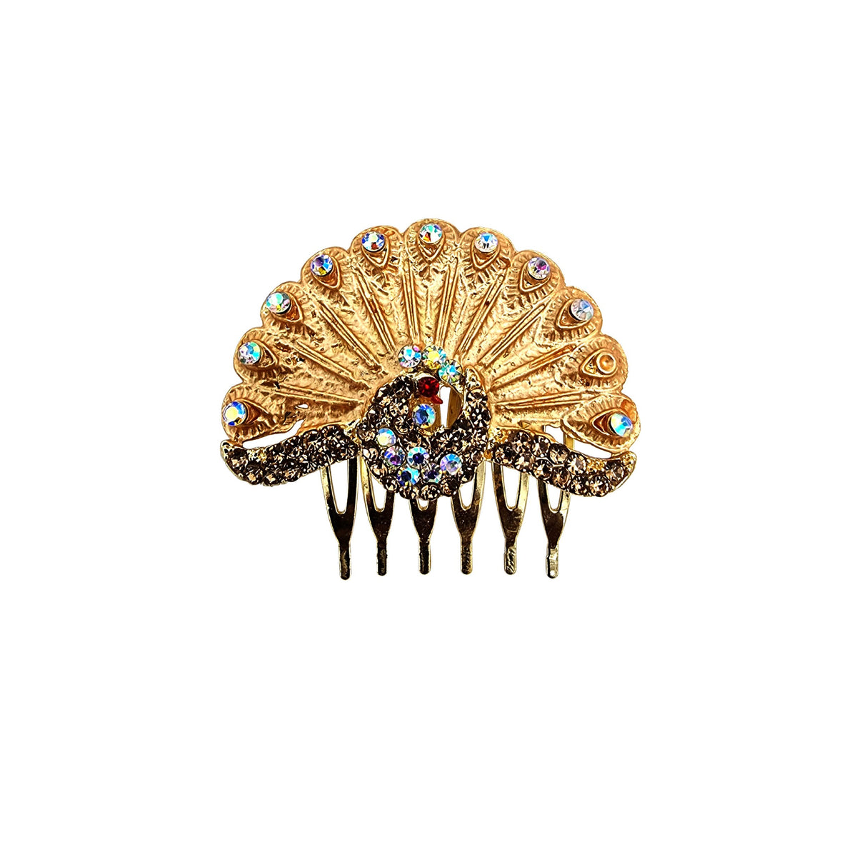 Decorative Hair Combs – 10 Crystal, Stone & Enamel Designs, Metal Side Comb - Gold Fan