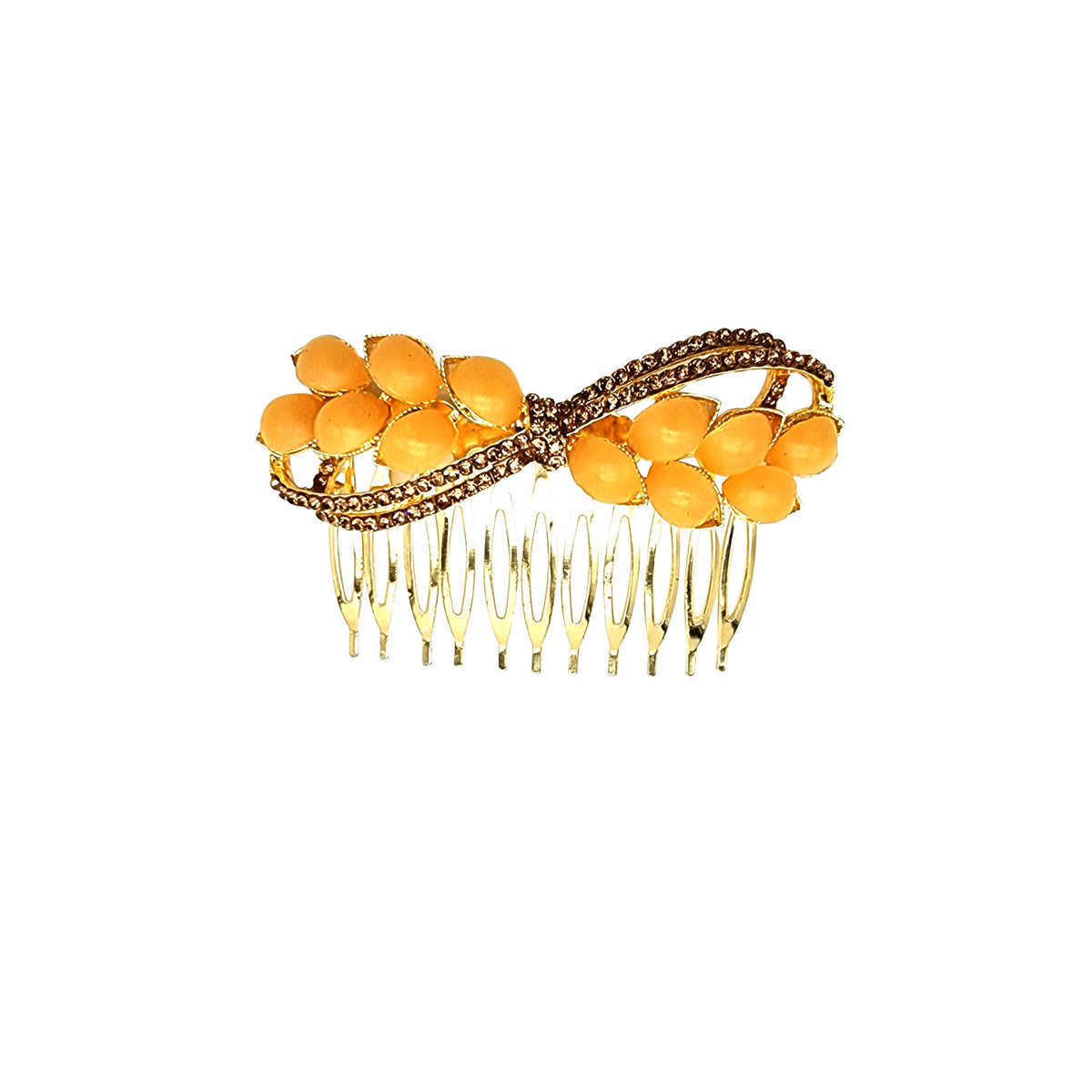 Decorative Hair Combs – 10 Crystal, Stone & Enamel Designs, Metal Side Comb - Orange Stone Wave