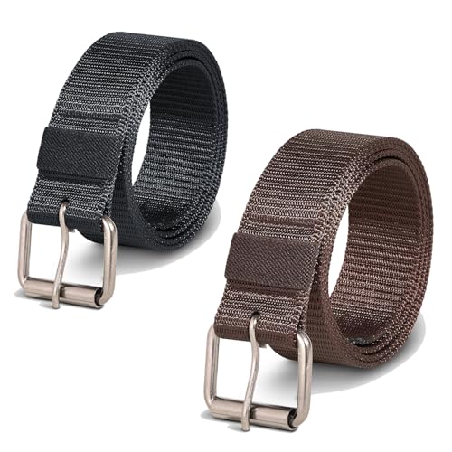 Nylon Pin-Buckle Belts, Pack of 2 – Black, Brown or One of Each - 1 Black + 1 Brown