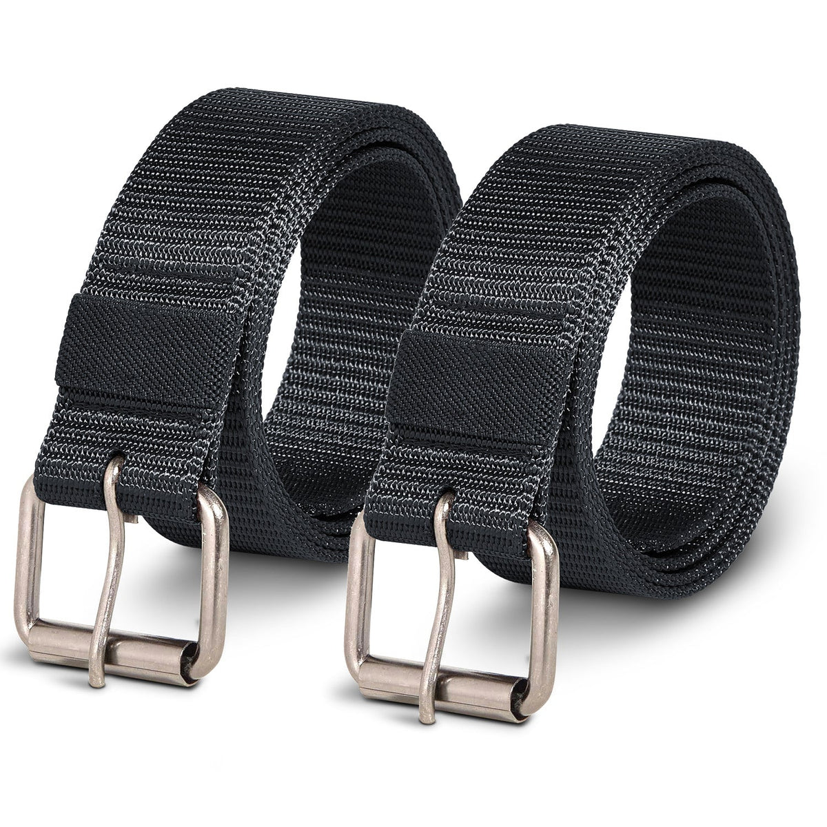 Nylon Pin-Buckle Belts, Pack of 2 – Black, Brown or One of Each - 2 x Black