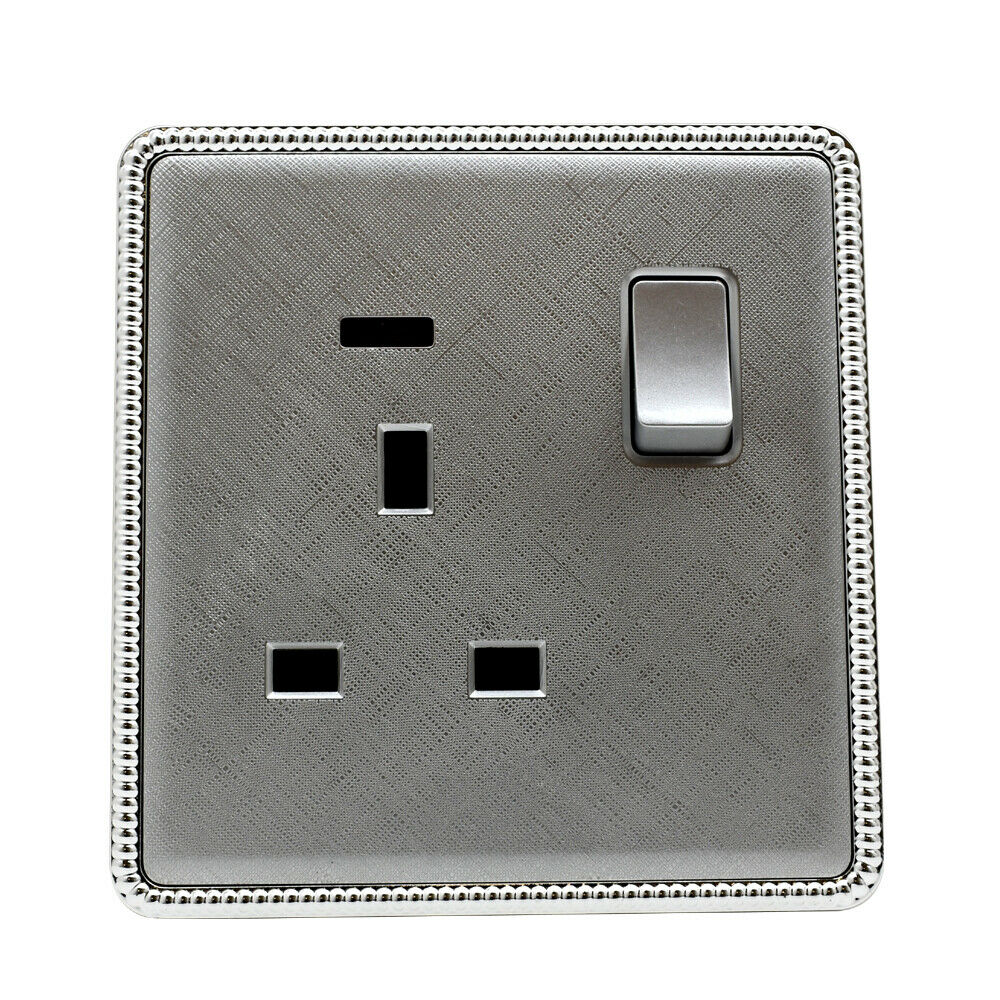 Brushed Chrome Screwless Light Switches & Socket - 1 Gang Socket